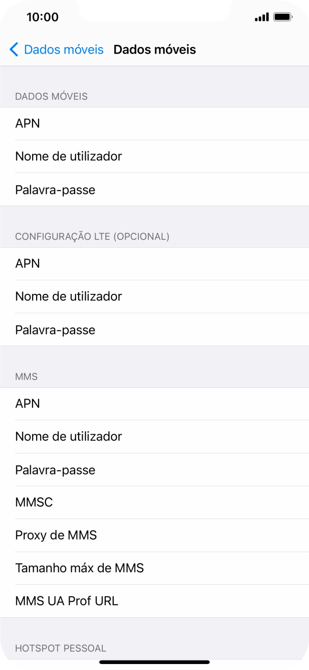 Prima APN e insira net2.vodafone.pt.