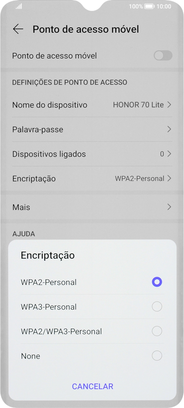 Prima WPA3-Personal para proteger o hotspot Wi-Fi com uma password.