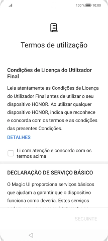 Prima o campo para aceitar os termos e condições.