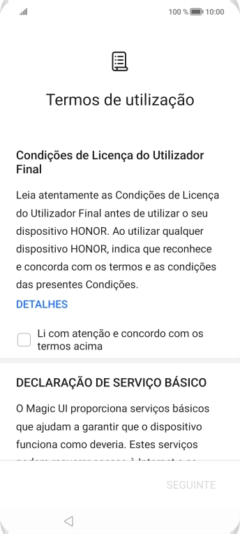 Prima o campo para aceitar os termos e condições.