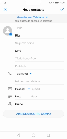 Prima Número de telefone e introduza o número de telefone.