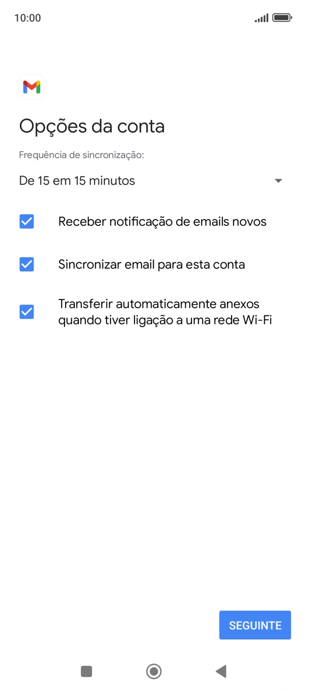 Se o ecrã mostrar esta imagem, a sua conta foi identificada e configurada automaticamente. Siga as indicações no ecrã para introduzir informações adicionais e concluir a configuração.