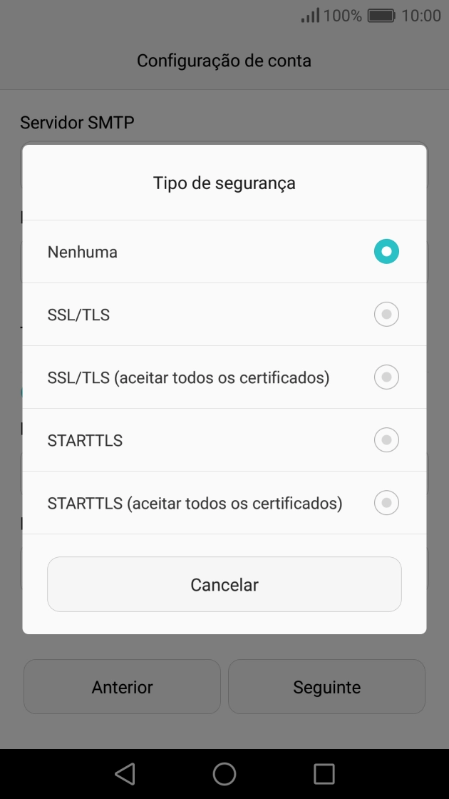 Prima STARTTLS (aceitar todos os certificados).