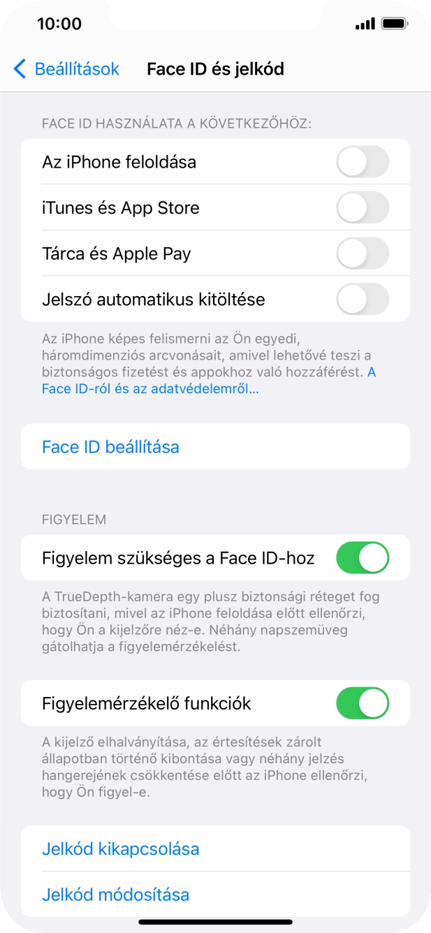 Válaszd a Jelkód kikapcsolása lehetőséget, és írd be a képernyőzárkódot.