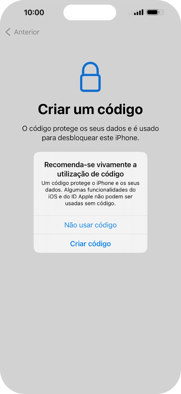 Se desativar a função, prima Não usar código.