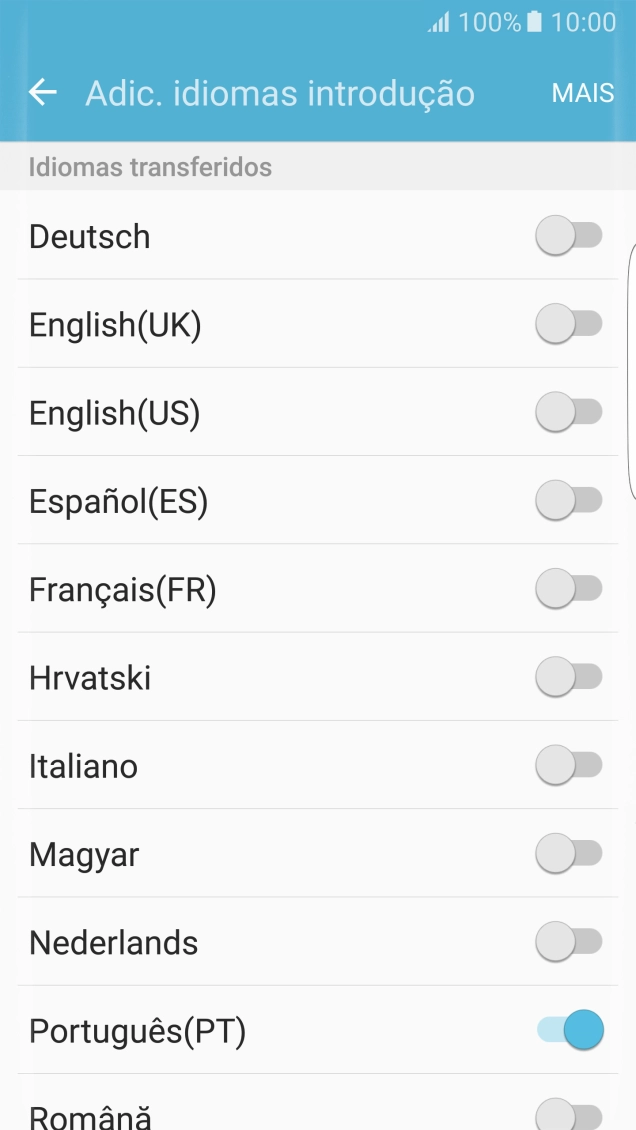 Prima o idioma pretendido para o adicionar.