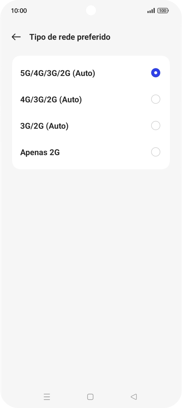 Prima o tipo de rede pretendido.