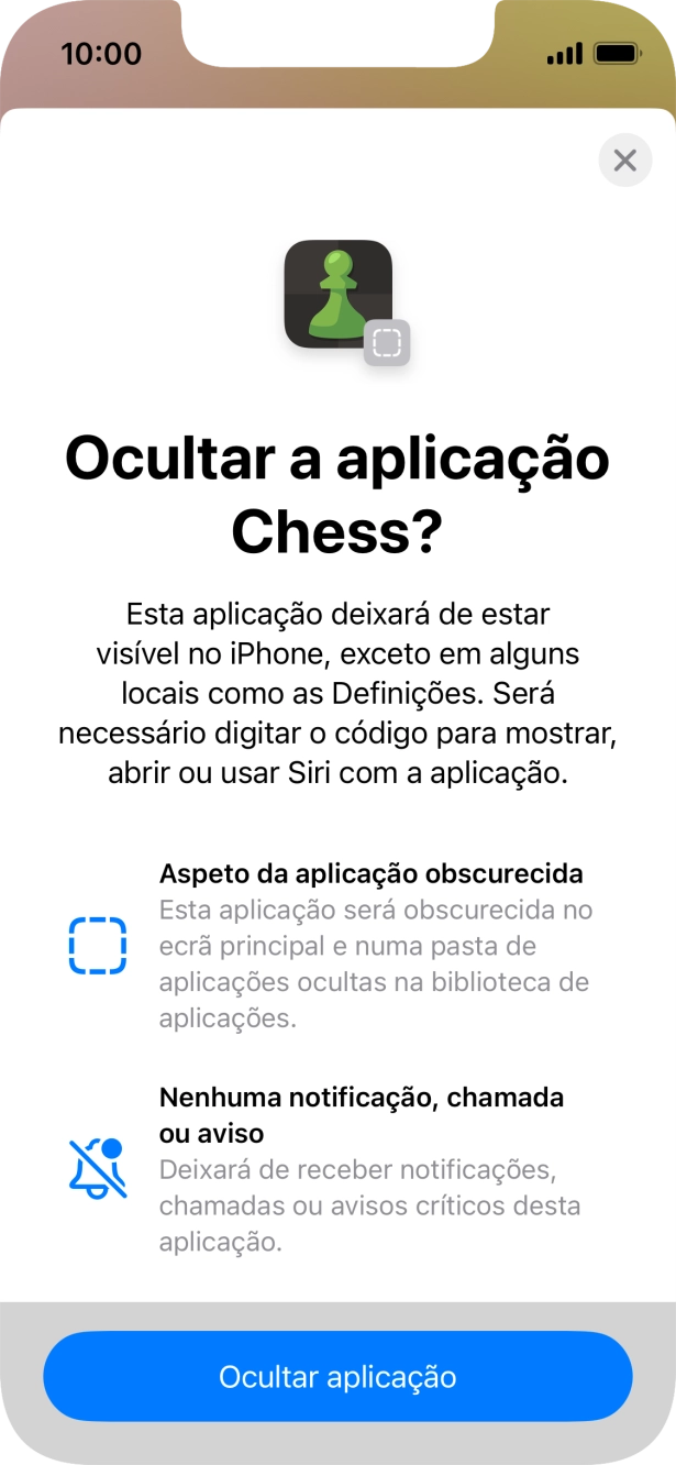 Prima Ocultar aplicação.