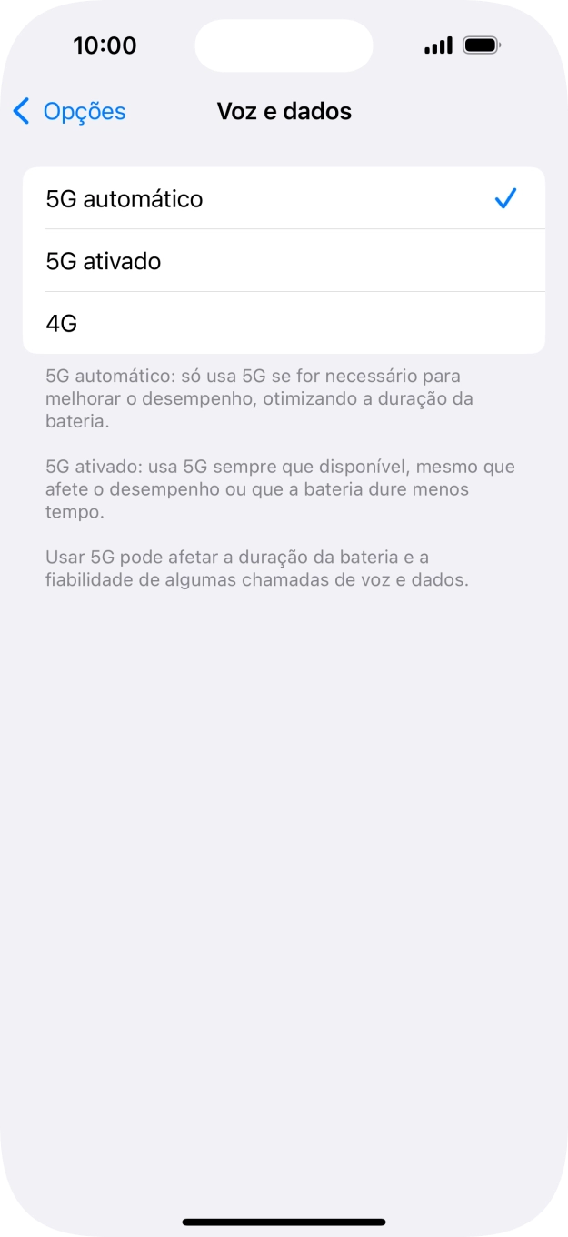 Para ativar a alternância automática entre 5G e 4G prima 5G automático.