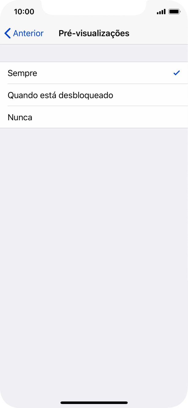 Para escolher a pré-visualização de notificações no ecrã bloqueado, prima Sempre.