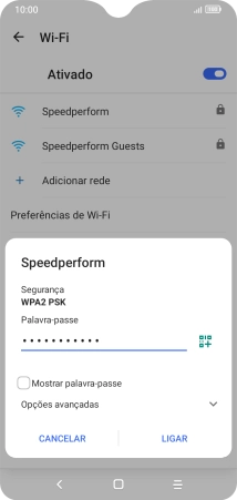 Introduza a password da rede Wi-Fi e prima LIGAR.