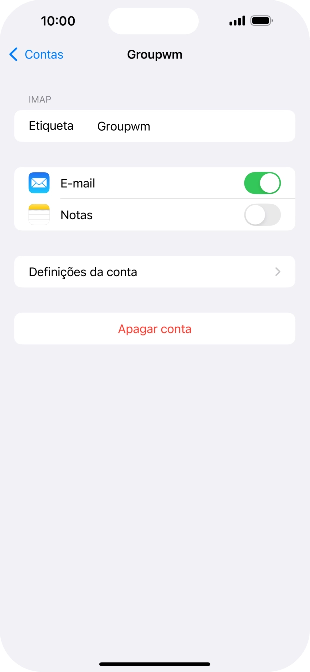 Prima Definições da conta.