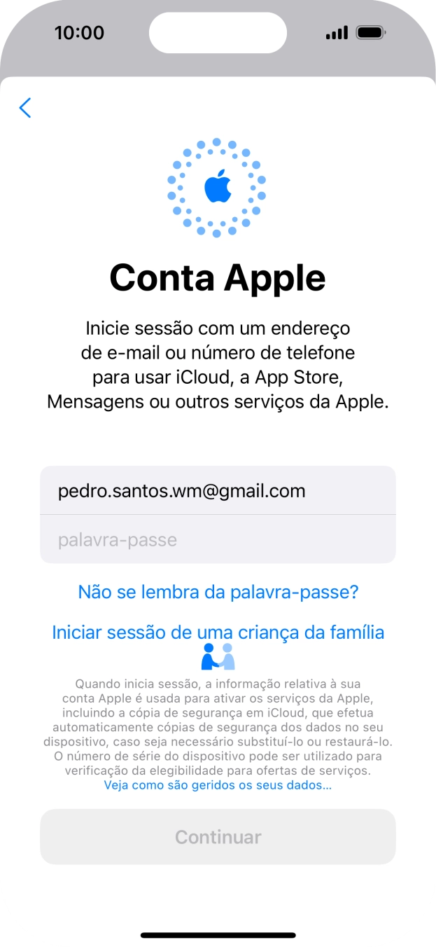 Prima palavra-passe e introduza a password do ID Apple.