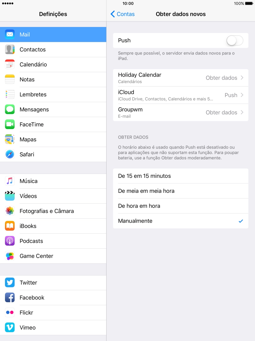 Se desativar a função, prima a definição pretendida.