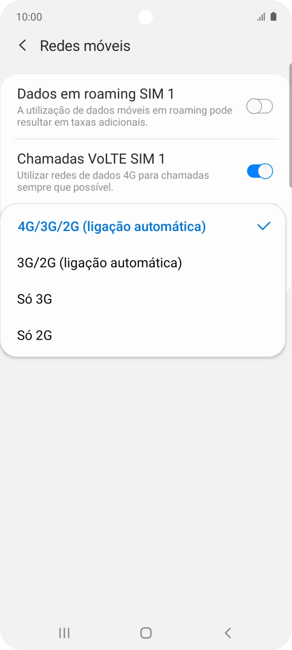 Prima o tipo de rede pretendido.
