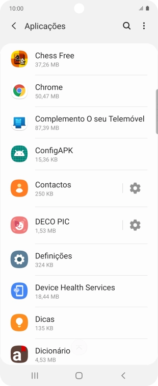 Prima a app pretendida.