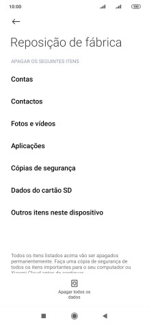 Prima Apagar todos os dados.