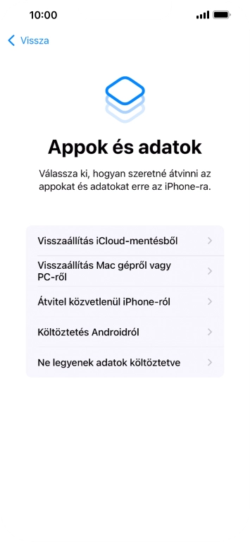 Válaszd a Ne legyenek adatok költöztetve lehetőséget, és kövesd a képernyőn megjelenő utasításokat az aktiválás befejezéséhez.