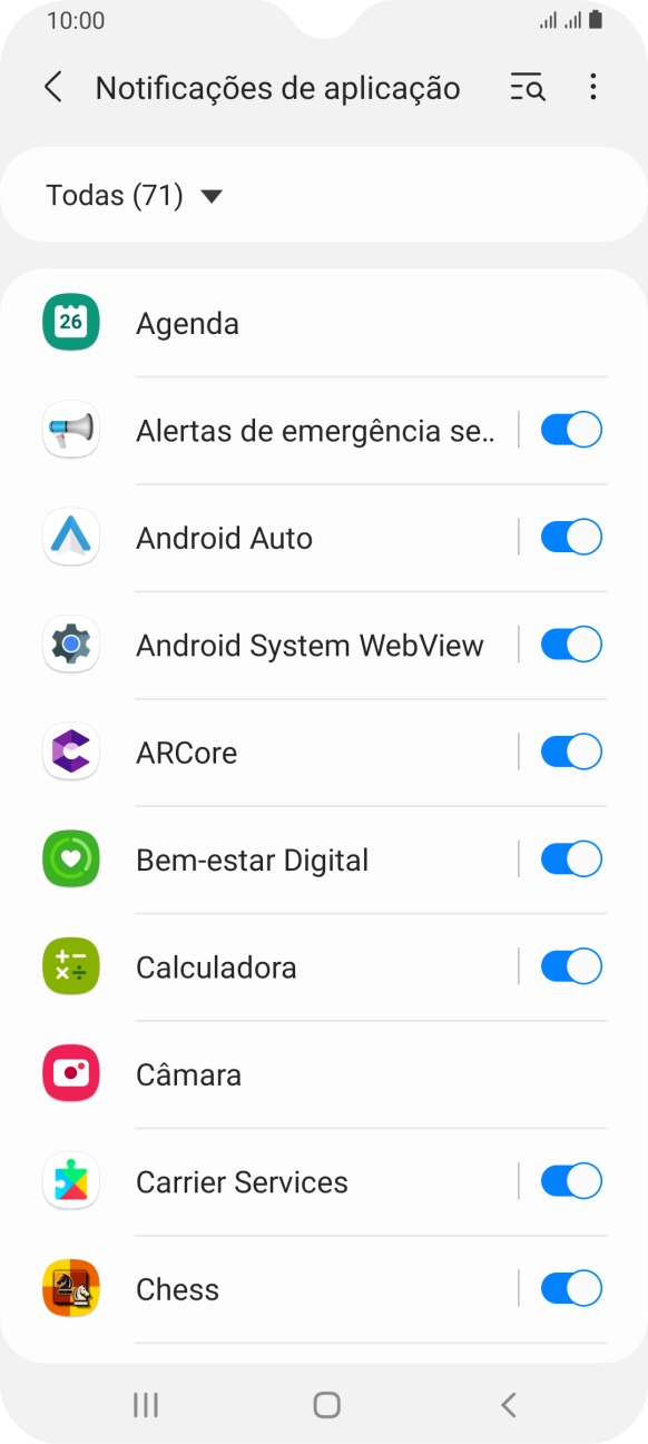 Prima o indicador junto às apps pretendidas para ativar ou desativar a função.