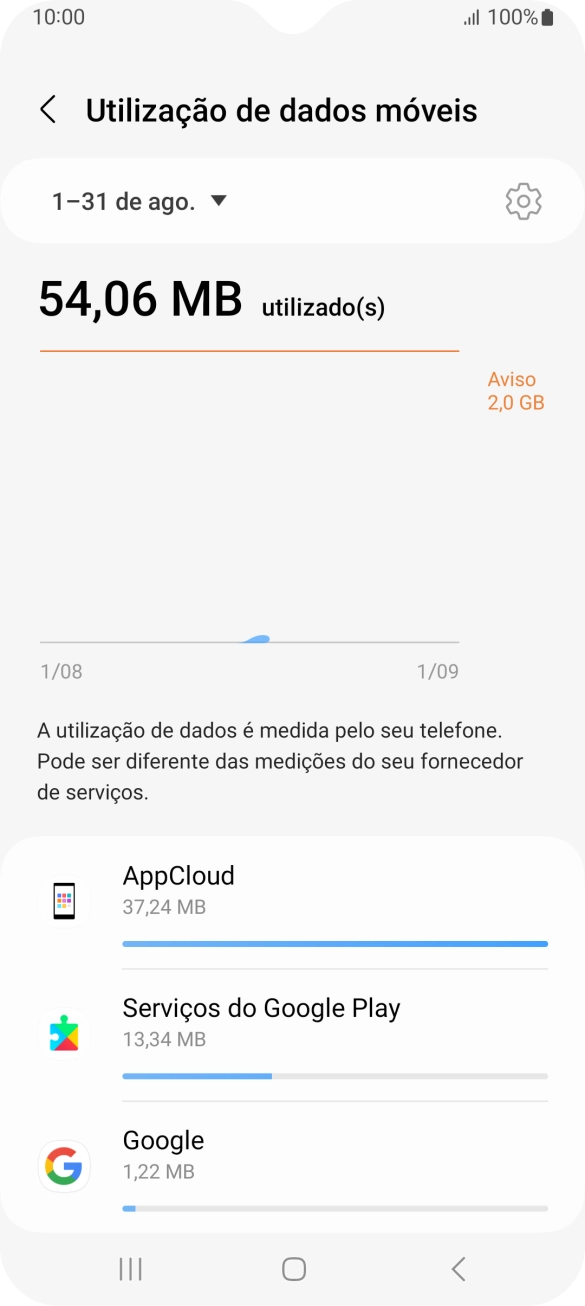O consumo de dados de cada aplicação é mostrado sob o nome da aplicação.