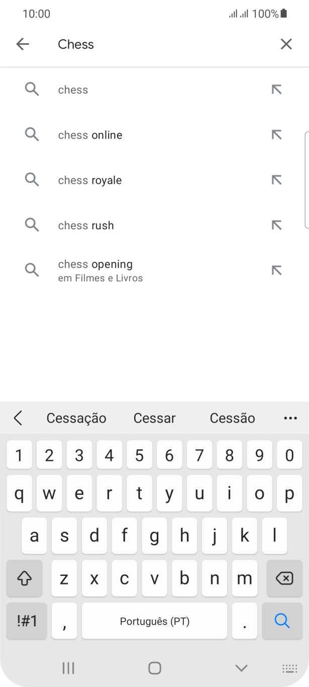 Introduza o nome ou categoria da app pretendida e prima o ícone para pesquisar.