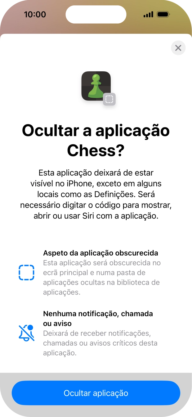 Prima Ocultar aplicação.