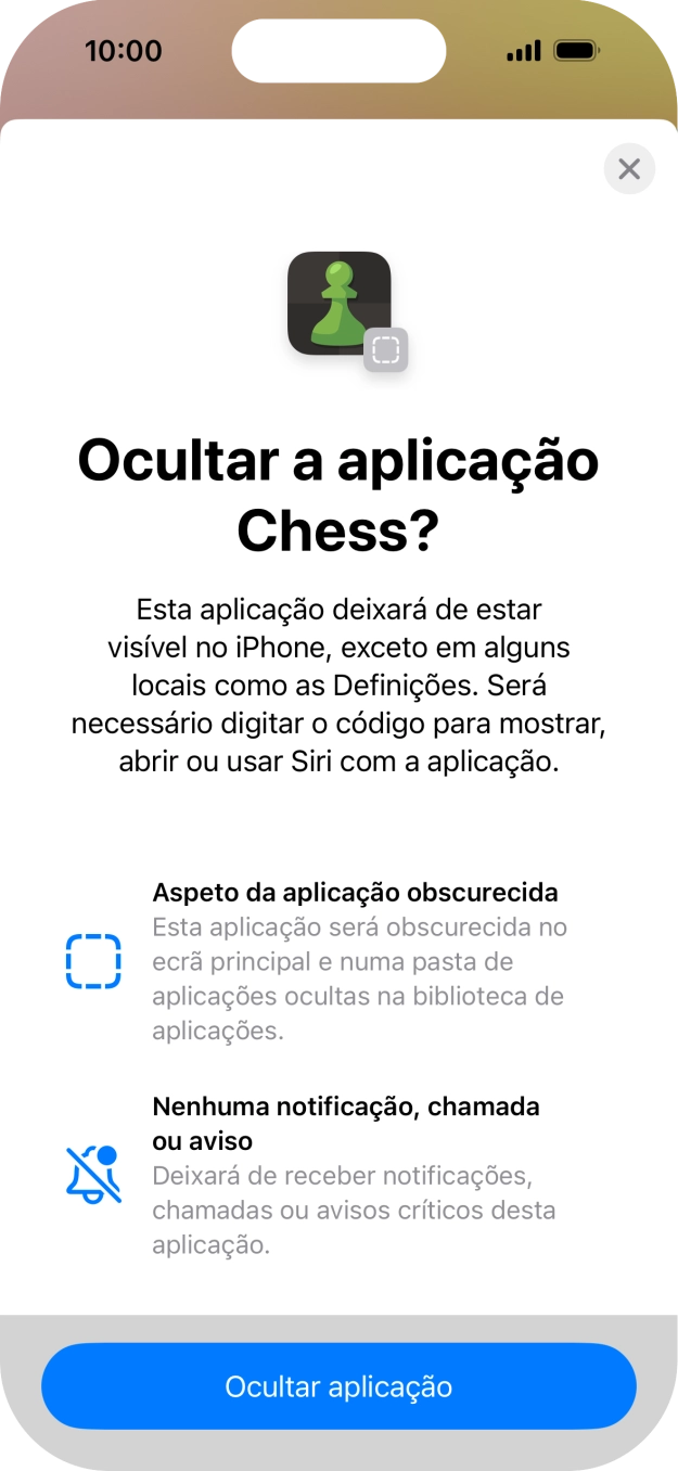 Prima Ocultar aplicação.