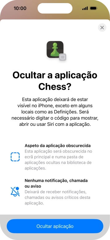 Prima Ocultar aplicação.