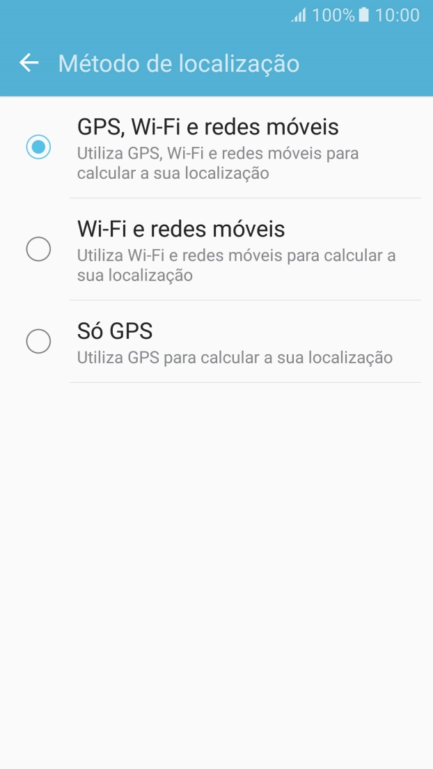 Se escolher GPS, Wi-Fi e redes móveis, o telefone irá encontrar a sua localização precisa utilizando os satélites GPS, a rede móvel e as redes Wi-Fi  nas proximidades. A navegação por satélite GPS requer vista livre ao céu.