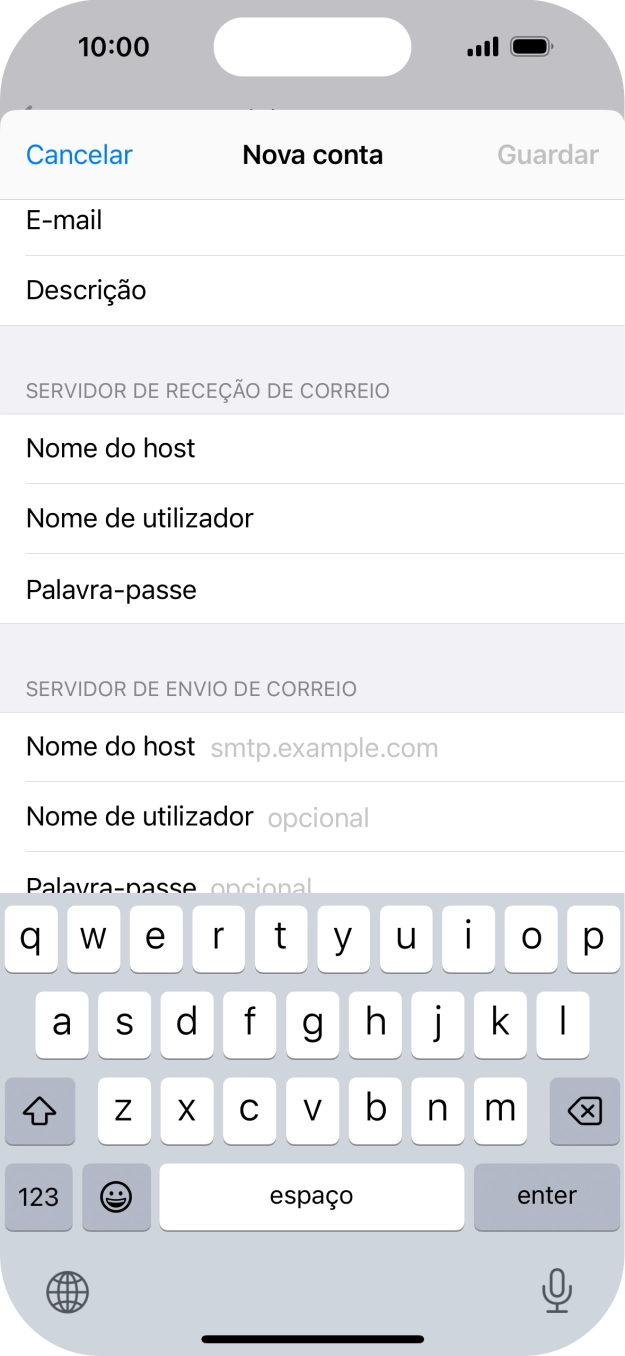 Prima Nome do host e insira smtp.vodafone.pt.