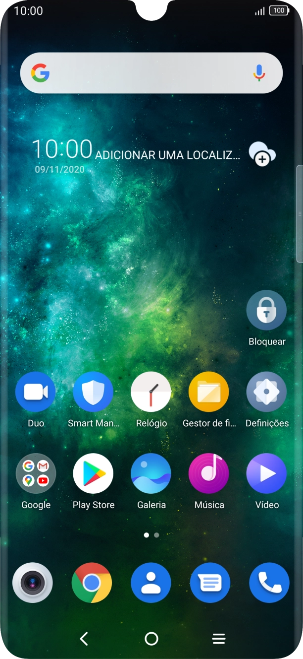 Deslize dois dedos sobre o ecrã de cima para baixo a partir do topo do ecrã.