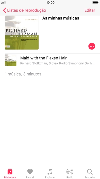 Vá até à categoria ou lista de reprodução pretendida e prima o ficheiro de música pretendido.