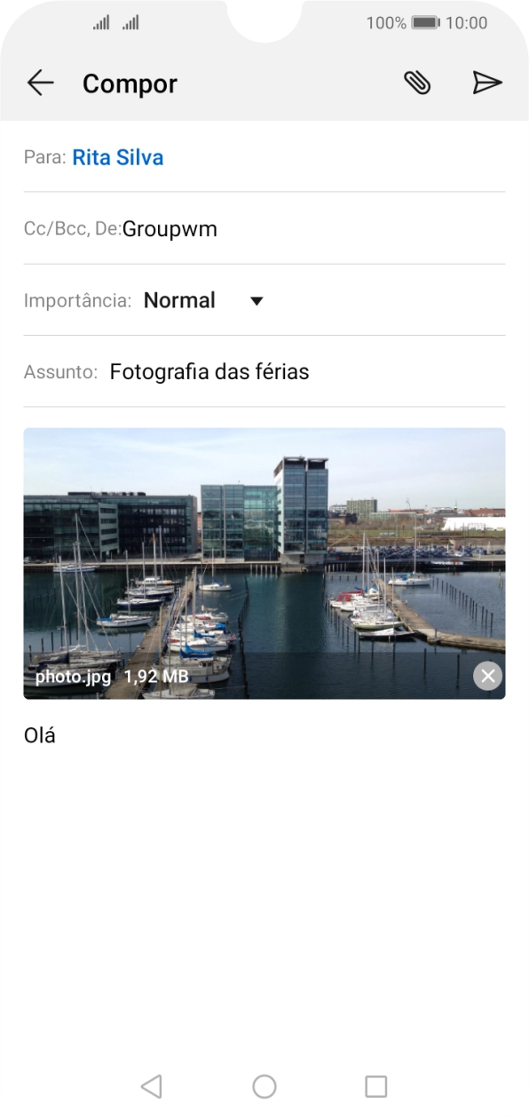 Prima o ícone para enviar quando terminar de escrever o seu e-mail.