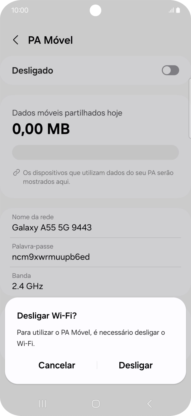 Se o Wi-Fi estiver ativado, prima Desligar.