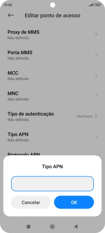 Introduza default e prima OK.