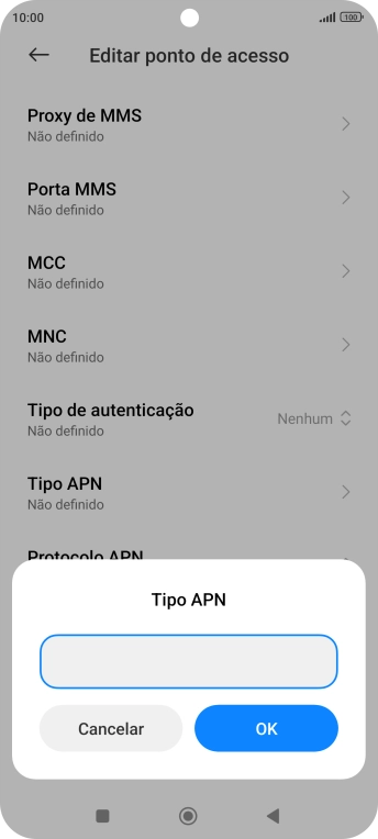 Introduza default e prima OK.