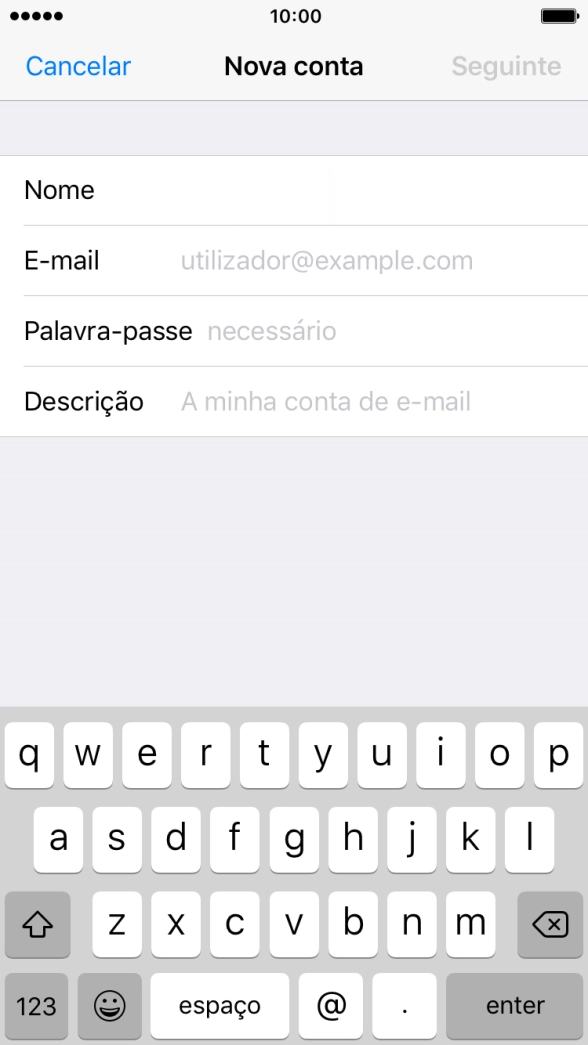 Prima E-mail e introduza o seu endereço de e-mail.