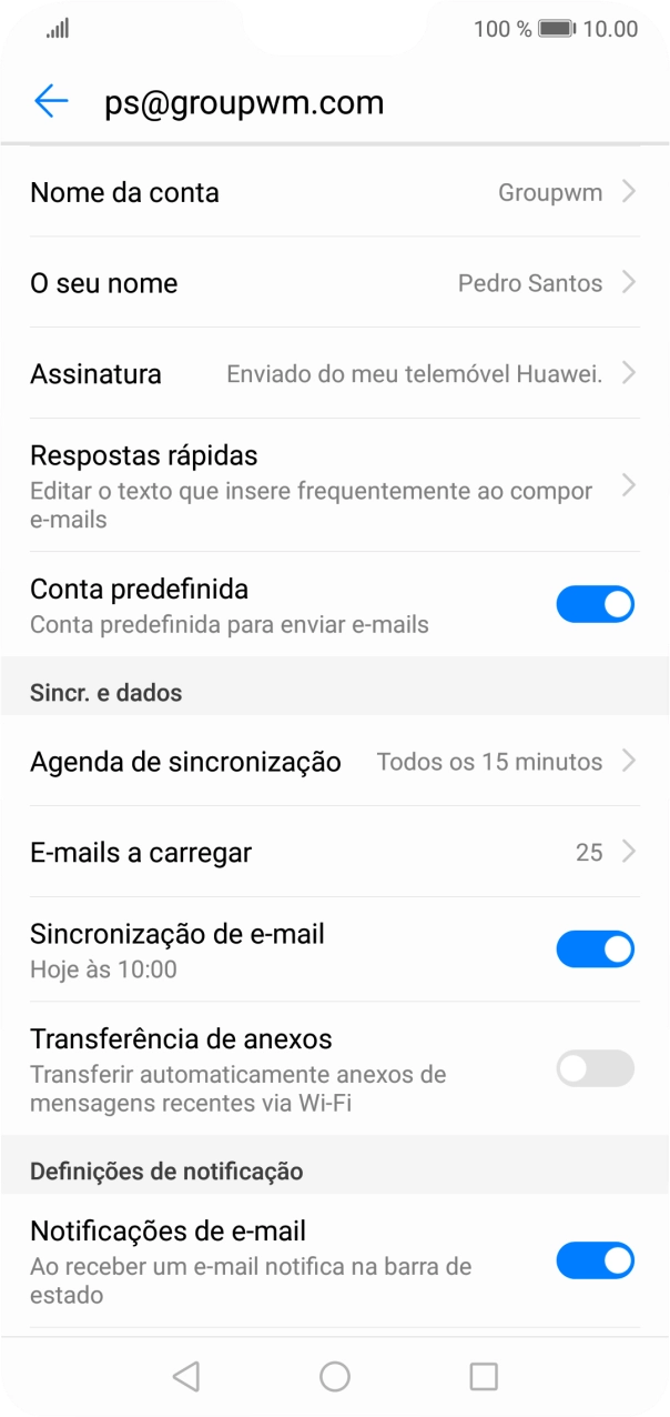 Prima Nome da conta e introduza o nome pretendido da conta de e-mail.