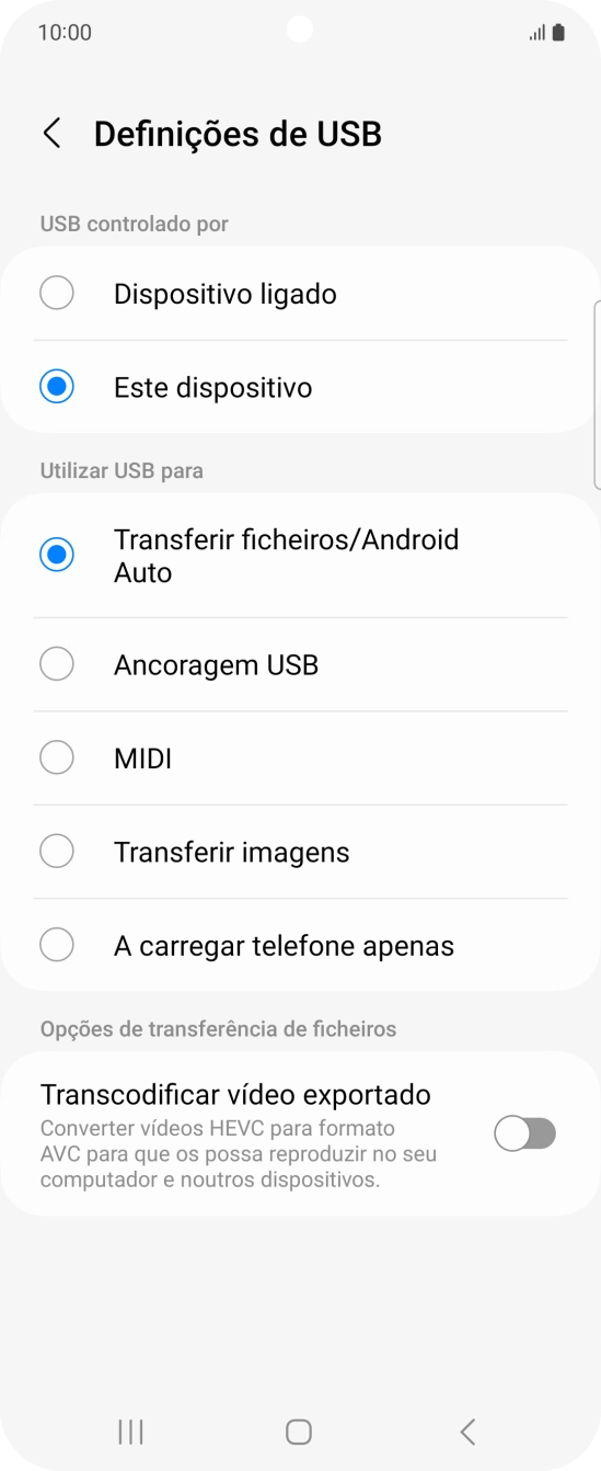 Prima Transferir ficheiros/Android Auto.