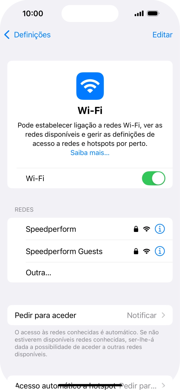 Prima a rede Wi-Fi pretendida e introduza a password da rede Wi-Fi.