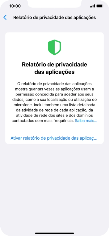 Prima Ativar relatório de privacidade das aplicaç... para ativar a função.