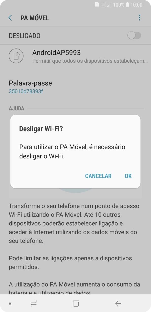 Se o Wi-Fi estiver ativado, prima OK.