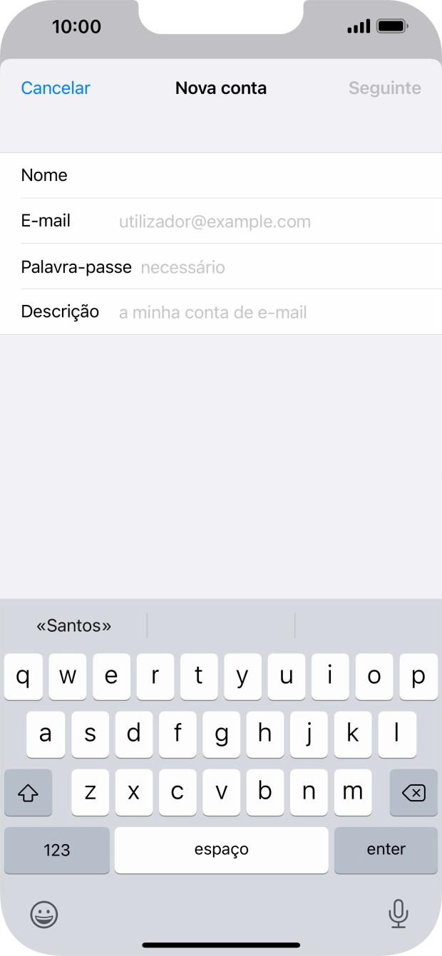 Prima E-mail e introduza o seu endereço de e-mail Vodafone.