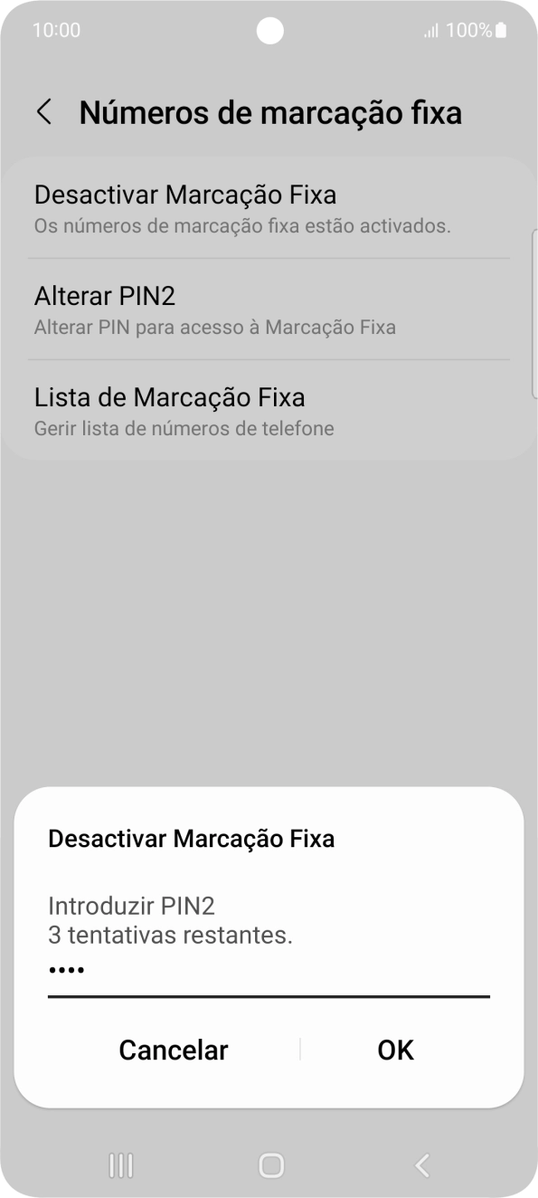 Introduza o código PIN2 e prima OK.