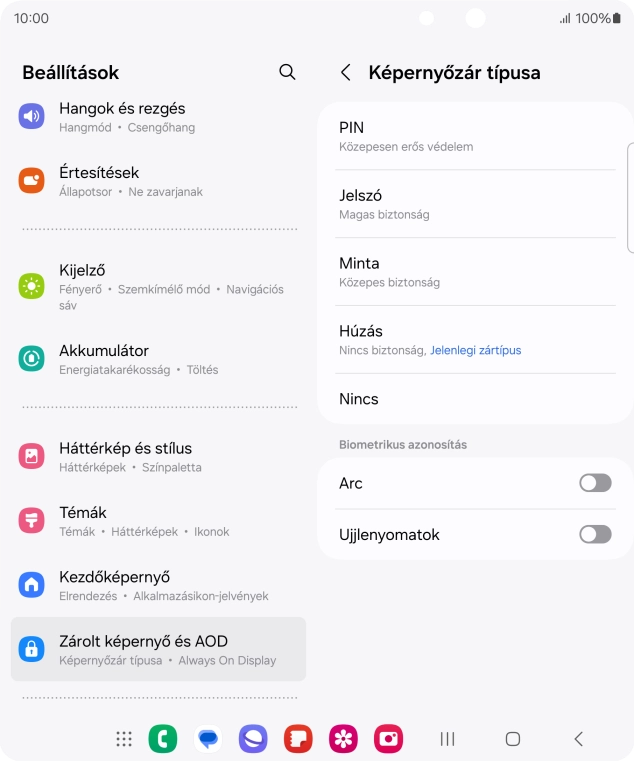 Válaszd az Ujjlenyomatok lehetőséget.