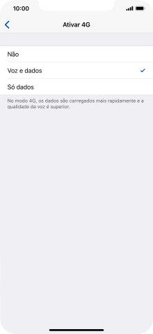 Para desativar o uso de 4G, prima Não.