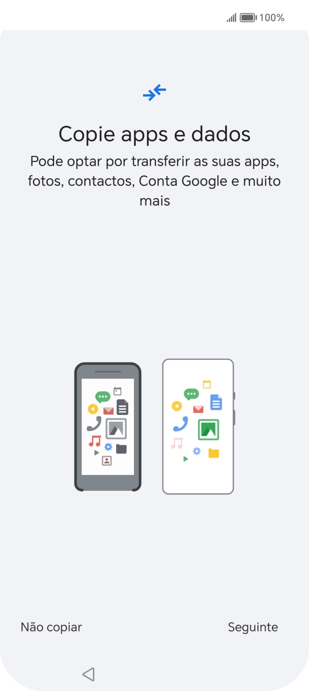 É possível transferir conteúdo de outro telefone quando o telefone for ativado antes da primeira utilização e quando o telefone tiver sido reiniciado. Quando esta imagem for mostrada no ecrã, o telefone está pronto para transferir conteúdo de outro telefone.