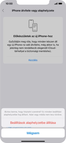 Válaszd a Beállítások alaphelyzetbe állítása lehetőséget. Várj egy kicsit, amíg a telefon visszaállítja a gyári beállításokat. A telefon konfigurálásához és ahhoz, hogy üzemkész állapotba hozd, kövesd a képernyőn megjelenő utasításokat.