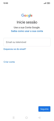 Se não tiver uma conta Google, prima Criar conta e siga as indicações no ecrã para criar uma conta.