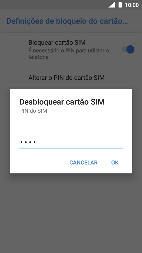 Introduza o seu código PIN e prima OK.
